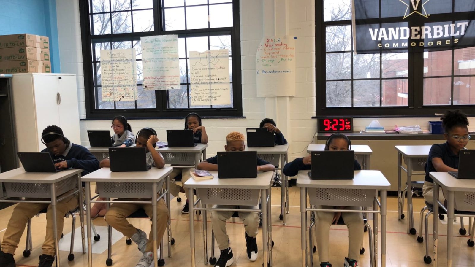 Students at Believe Memphis Academy work on an exam this spring.