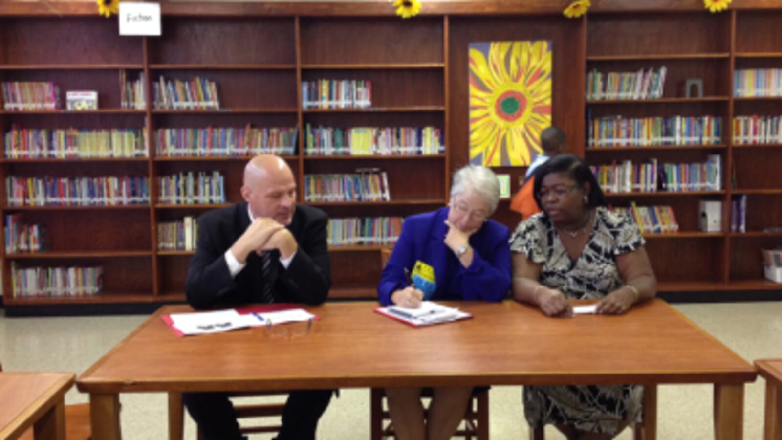 Michael Mulgrew, Carmen Fariña and P.S. 206 Principal Camille Forbes last year.
