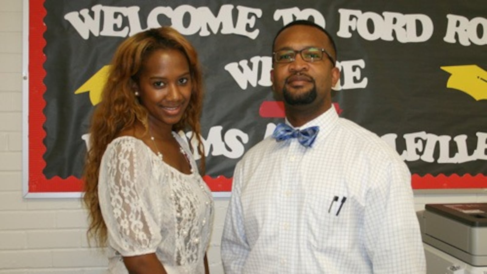 Former Memphis principal Antonio Burt, shown here with kindergarten teacher Britney Batson, helped lead Ford Road Elementary School to double-digit proficiency growth in 2013. Burt has returned to Memphis as assistant superintendent for Shelby County Schools.