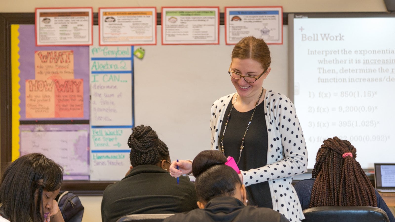 Allison Graybeal teaches her Algebra I class at Middle College High School. (Photo by Ruma Kumar/Chalkbeat)