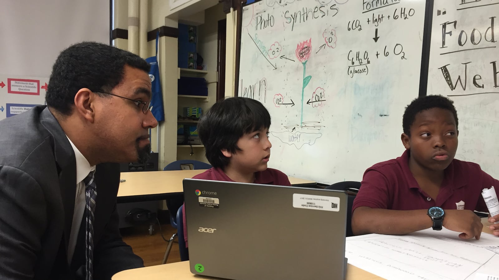 U.S. Secretary of Education John King meets with students at Gardner Pilot Academy in Boston.