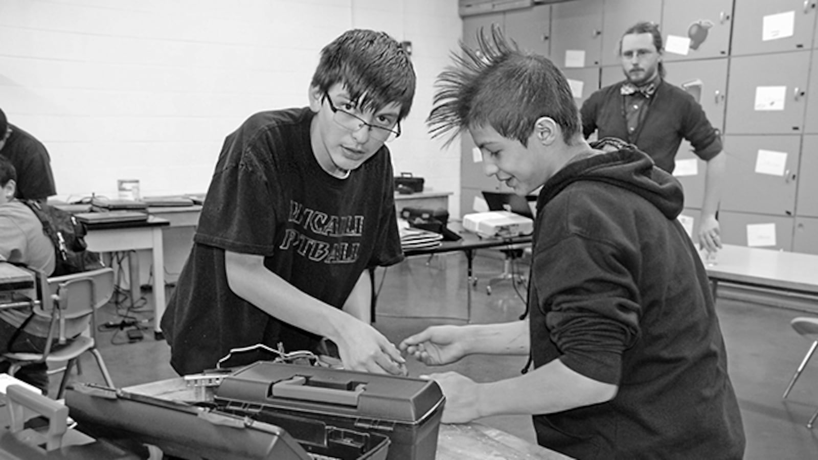 Students at Roncalli Middle School work on a robotics project in April. Part of the district's strategy to improve the state's lowest-performing school in the state was to implement a STEM curriculum.
