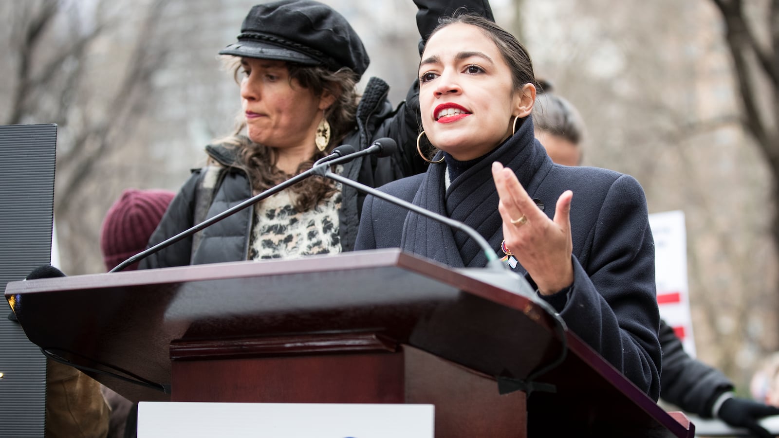 Alexandria Ocasio-Cortez speaks at the 3rd Annual Woman's March in Manhattan.