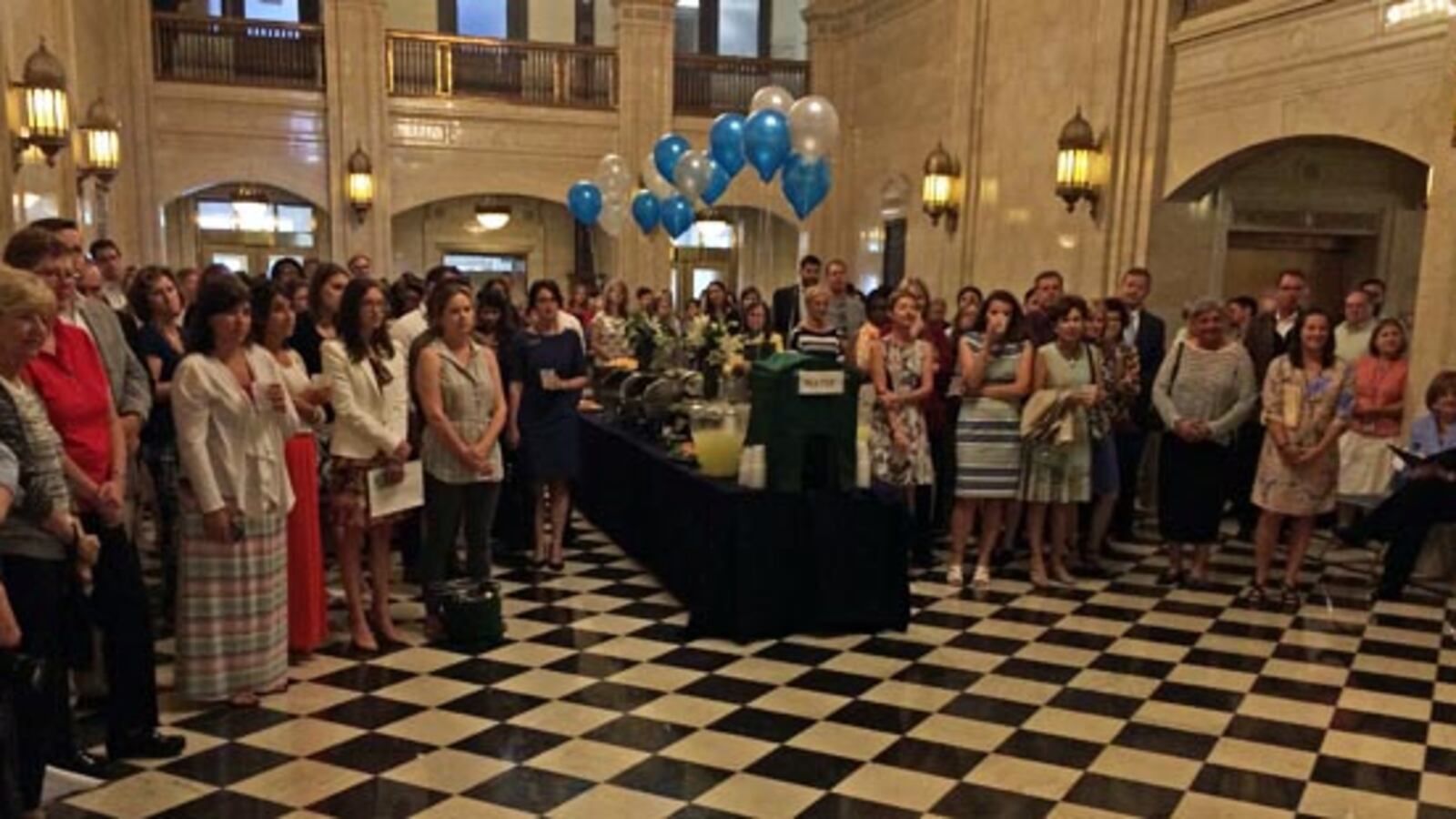 A large crowd gathered at the Department of Education Tuesday afternoon to honor education Commissioner Robert Hammond on his retirement.