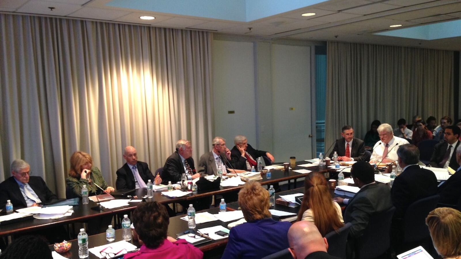 Regent James Tallon, right, talks about the implications of the recently-enacted state budget.