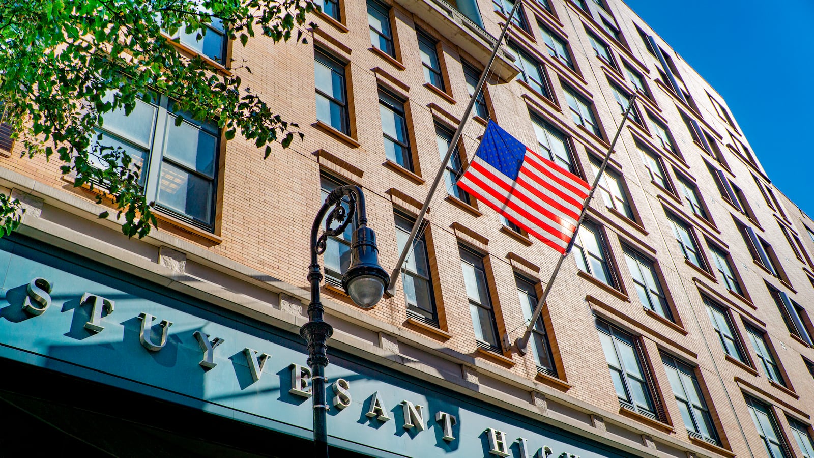 The brick exterior of Stuyvesant High School in Lower Manhattan.