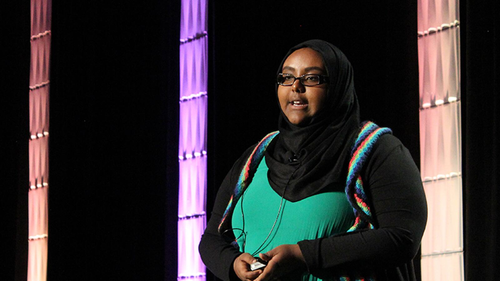 Haneen Badri, a senior at Denver's George Washington High School, during her speech at the Colorado Education Initiative's Healthy Schools Summit.