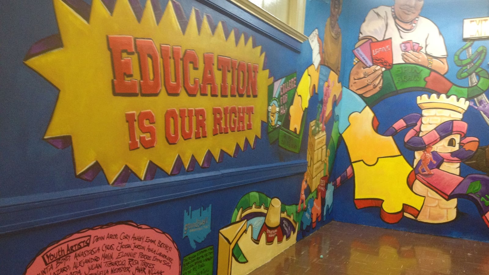 Students from Park Slope Collegiate and the Secondary School for Law, which are both housed at John Jay, teamed up to paint this mural at Park Slope Collegiate.