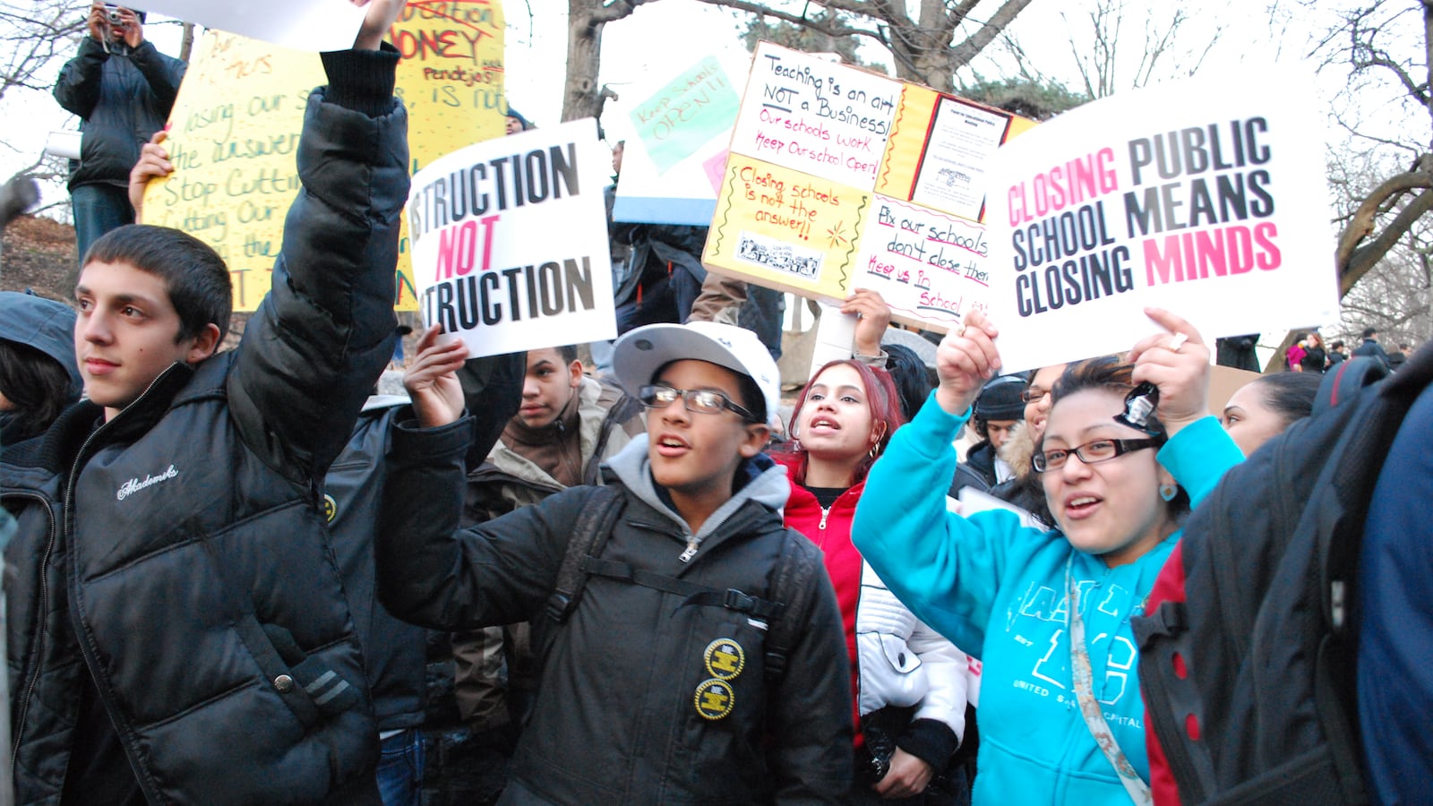 Student protested school closures in 2010.