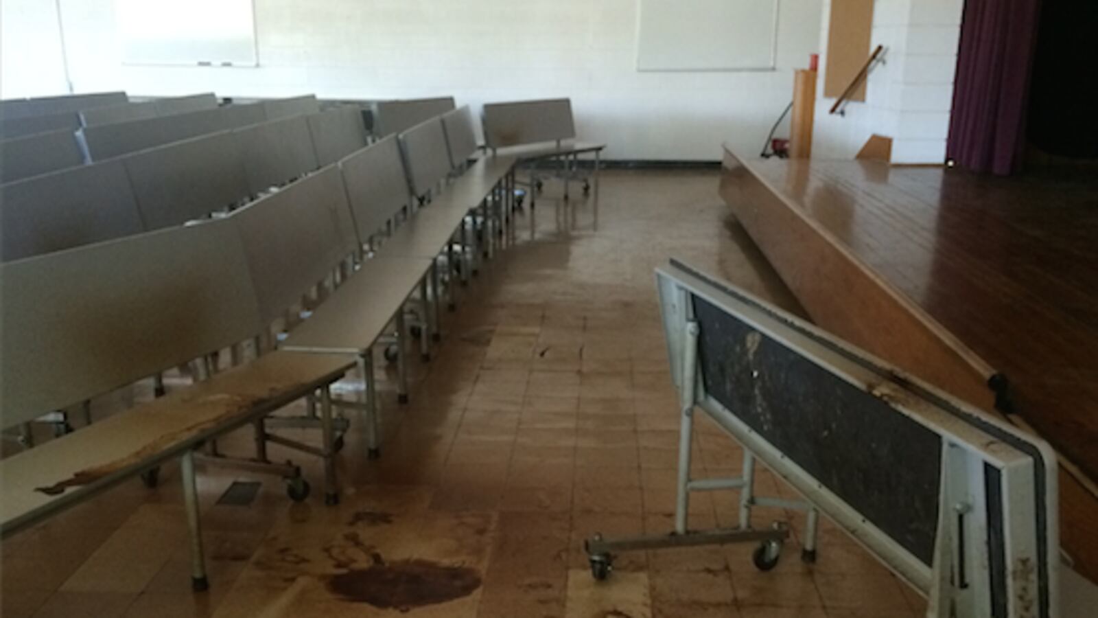 Water from a leaky roof has left behind damage to the cafeteria at Libertas School of Memphis.