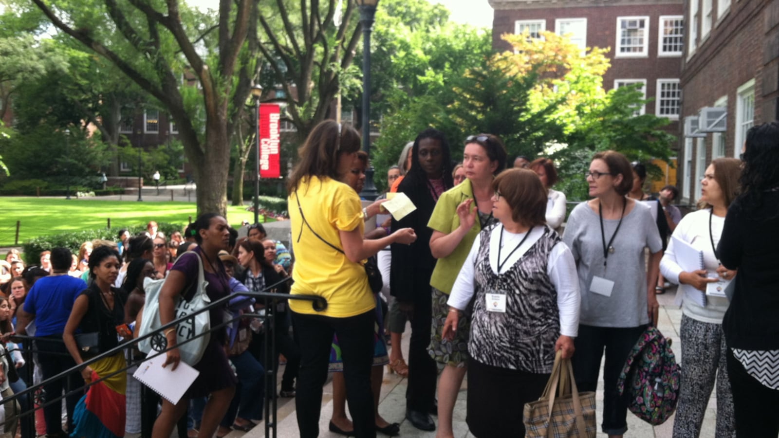 Pre-K teachers head into a workshop during a summer training institute.