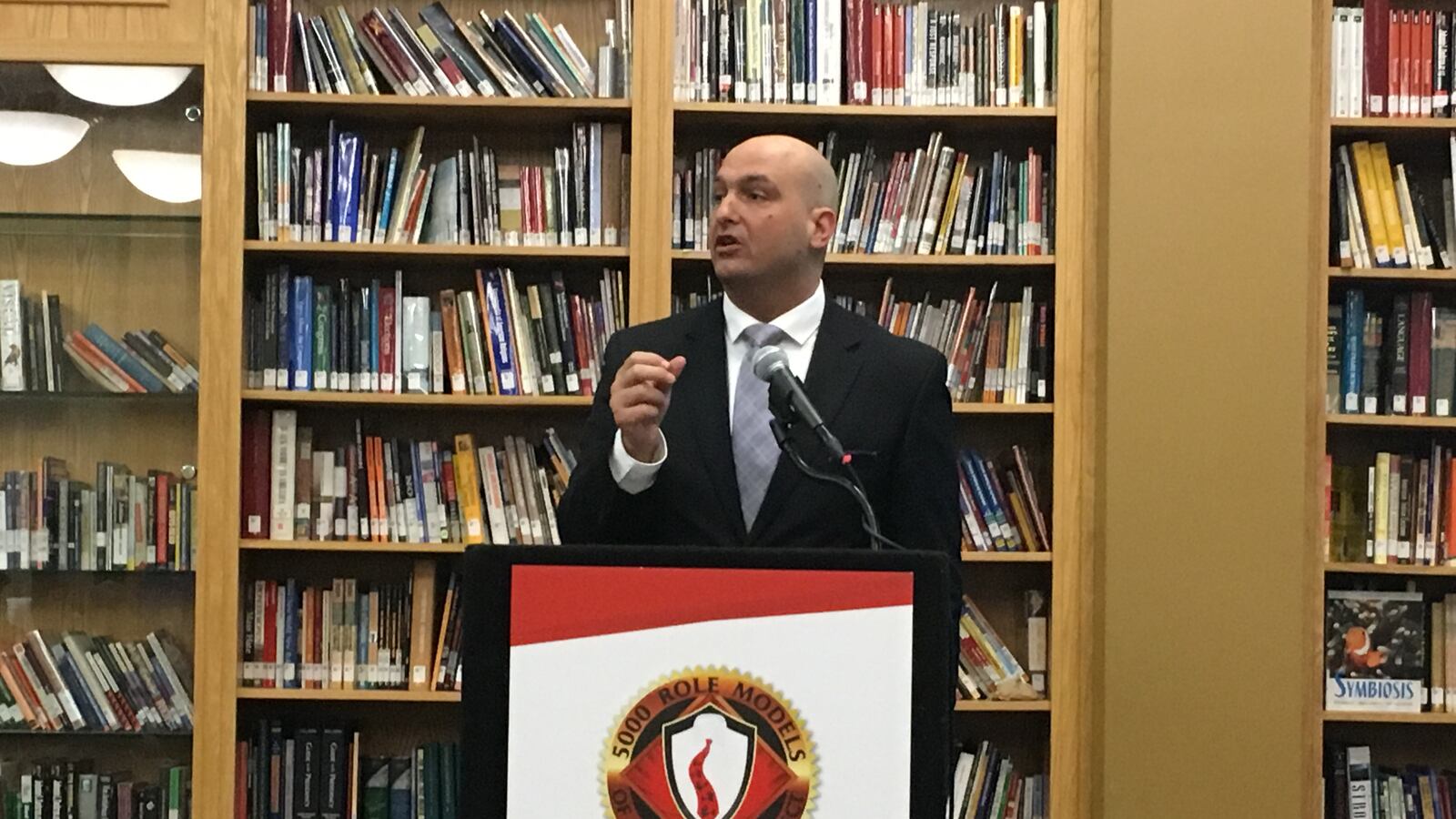 Detroit district Superintendent Nikolai Vitti speaks at an event on Tuesday to announce the 5,000 Role Models of Excellence program.