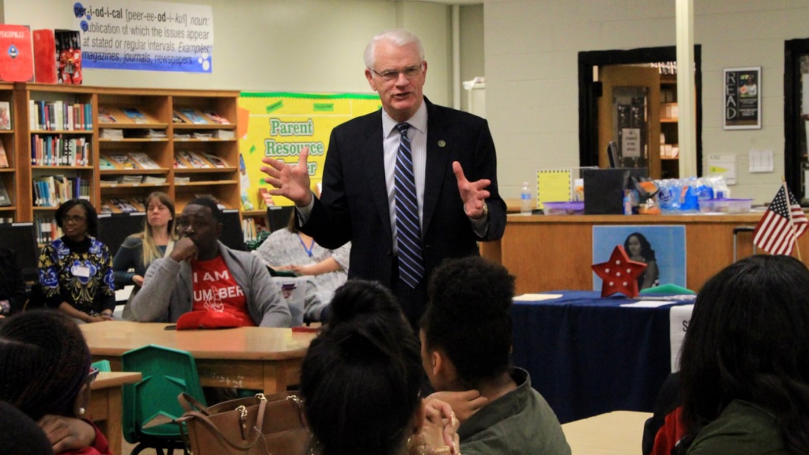 Shelby County Mayor Mark Luttrell speaks during a voter registration drive at Central High School in Memphis. Three Republicans and two Democrats are seeking to replace him in the upcoming county election.