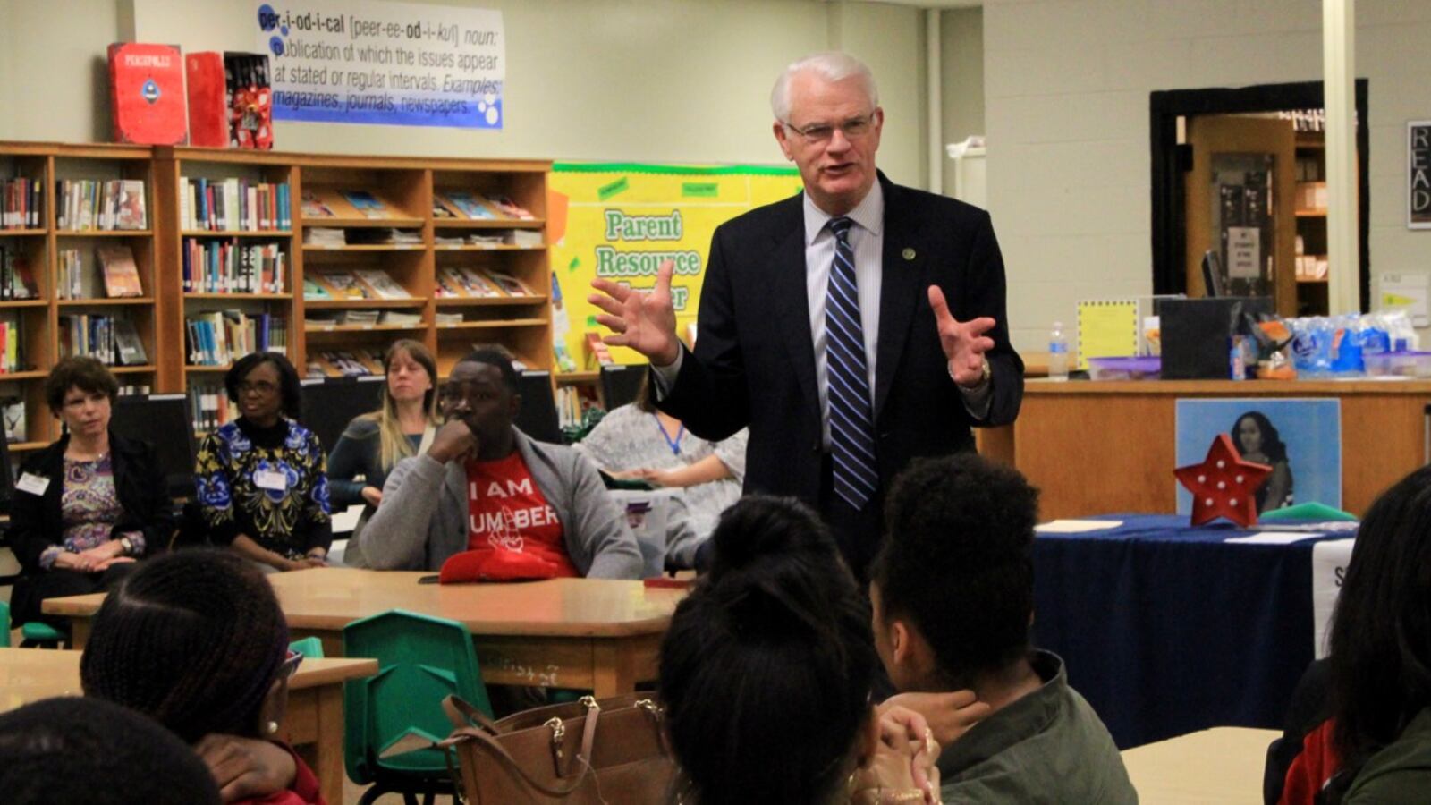 Shelby County Mayor Mark Luttrell speaks during a voter registration drive at Central High School in Memphis. Three Republicans and two Democrats are seeking to replace him in the upcoming county election.