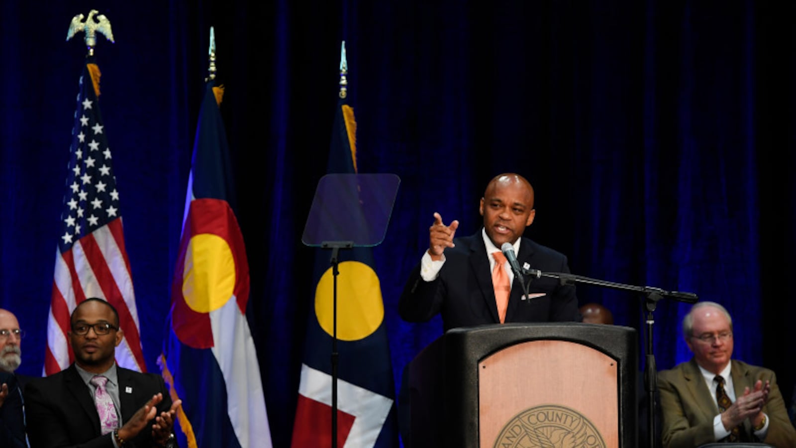 Denver Mayor Michael Hancock makes his State of the City address. (Photo by Helen H. Richardson/The Denver Post).