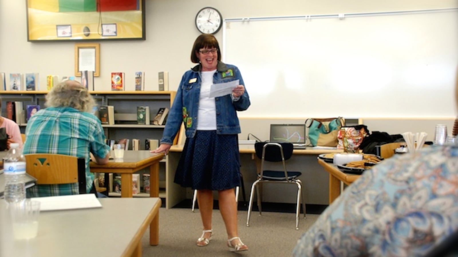 Jeffco Public Schools board member Jill Fellman hosted two meet and greets — like this one on May 15 at Wheat Ridge High School — with superintendent finalist Dan McMinimee. Fellman is a member of the board’s minority.