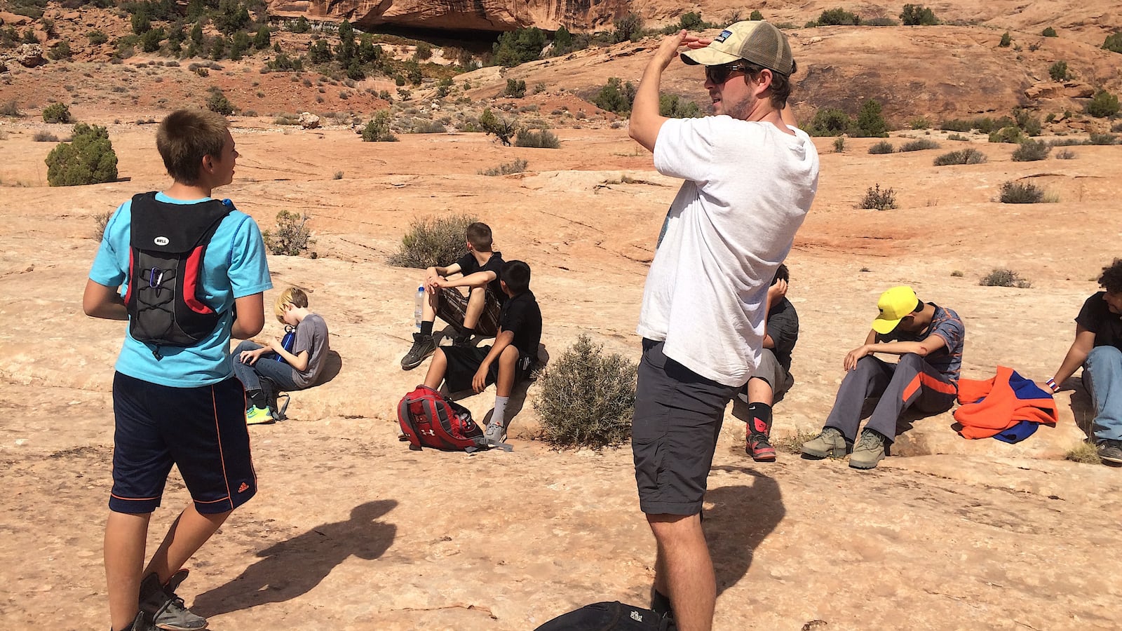 Teacher Andy Guinn with his students during a trip to Moab, Utah.