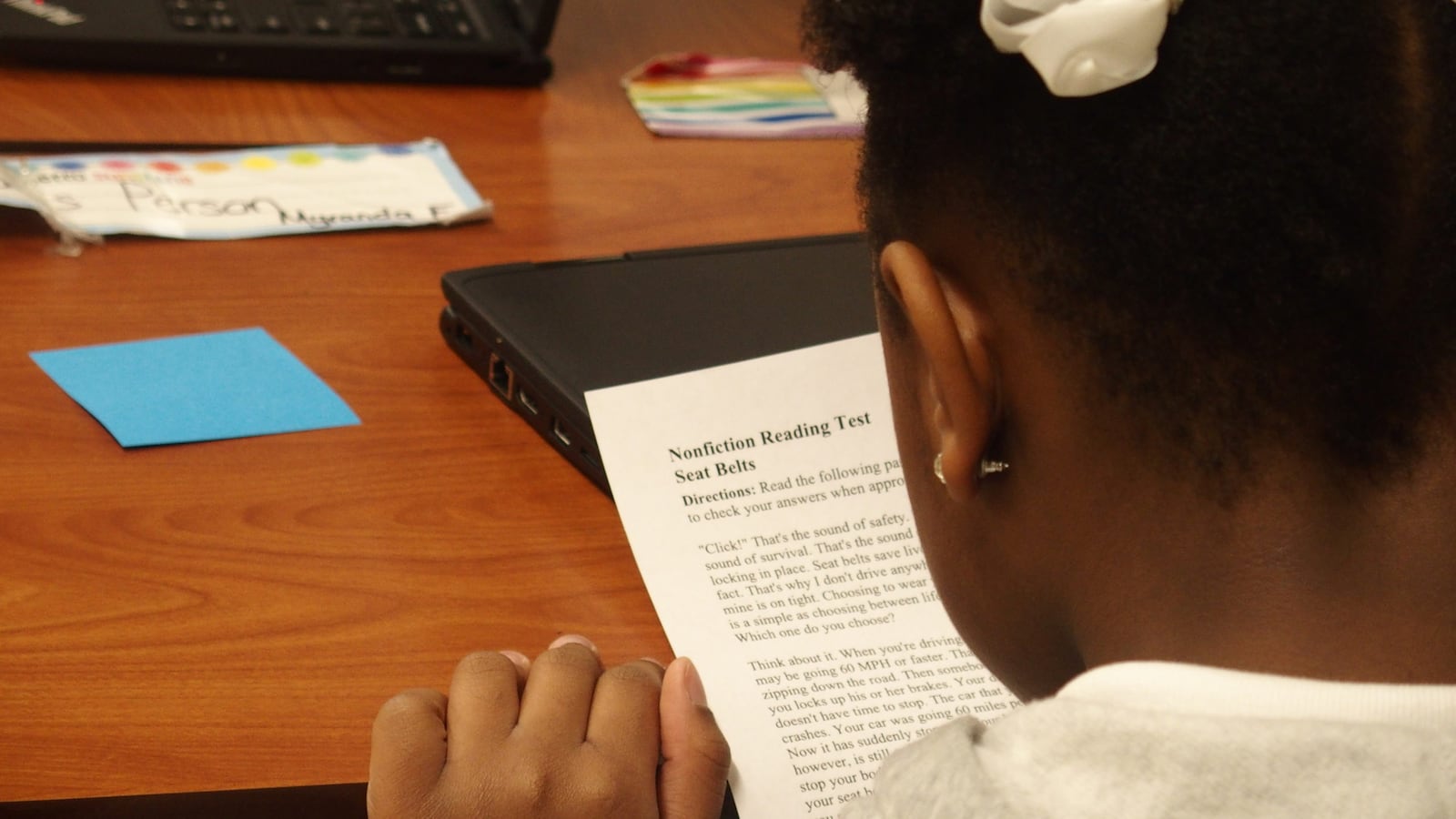 A student at Delano Optional School in Memphis.