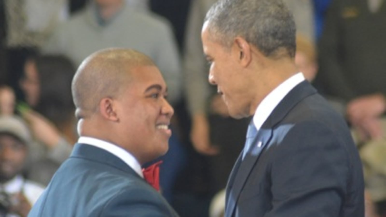 President Obama greets Ronald Elliott, then the student body president of McGavock High School, during one of his recent Nashville visits.