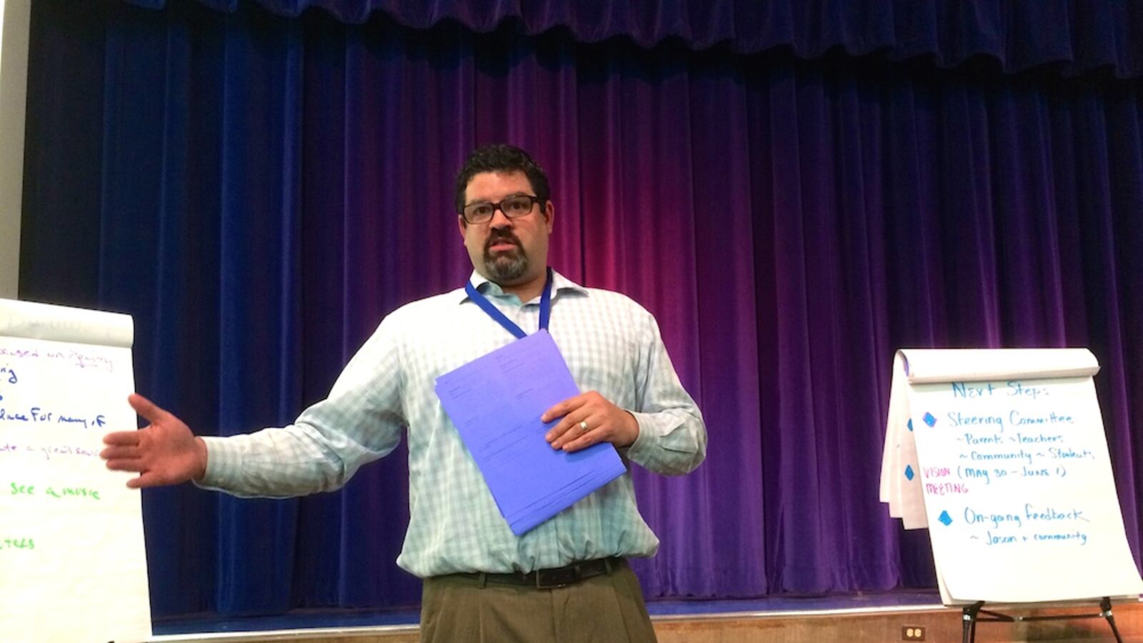 Jason Krause speaks to parents and teachers at Columbine Elementary School. He was introduced to the North City Park community March 10. He will be the school's fifth principal in seven years.