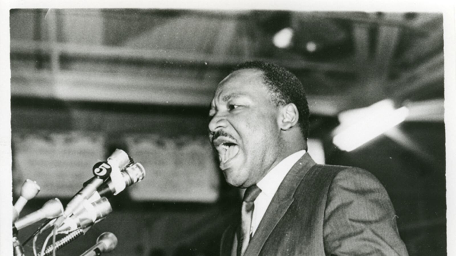 The Rev. Martin Luther King Jr. speaks to a mass rally in Memphis on April 3, 1968, one day before his assassination.
