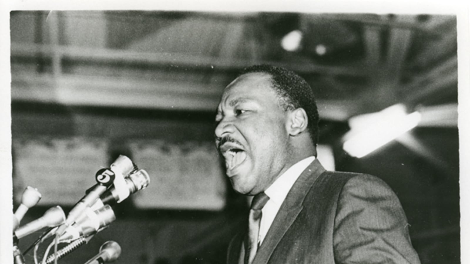 The Rev. Martin Luther King Jr. speaks to a mass rally in Memphis on April 3, 1968, one day before his assassination.