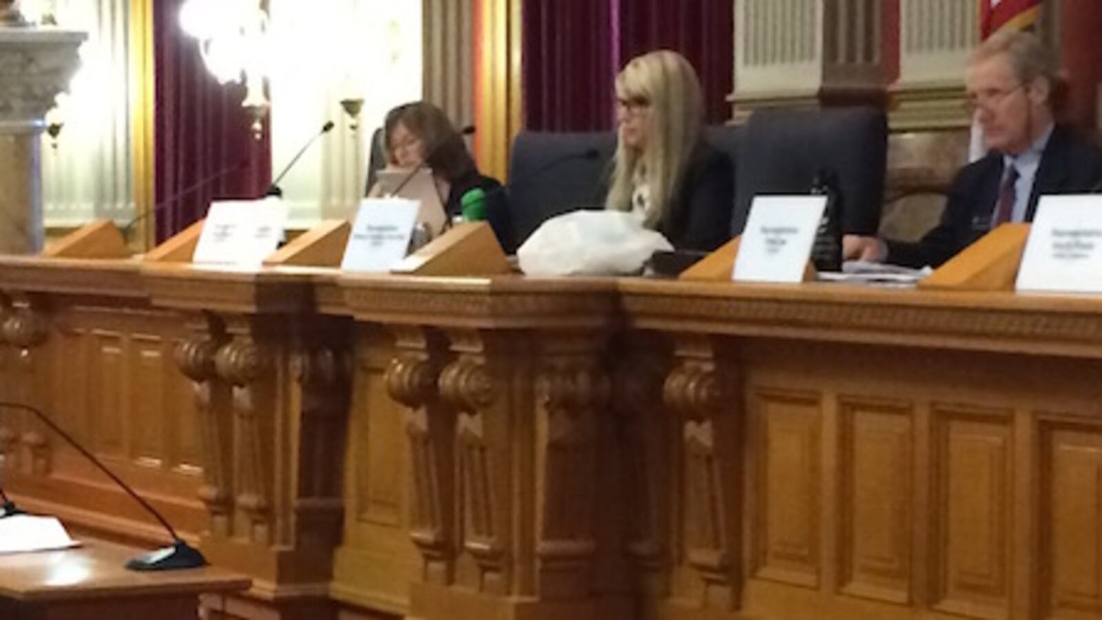 Longtime testing critic and former Rep. Judy Solano (left) made here case on the testing opt-out bill.