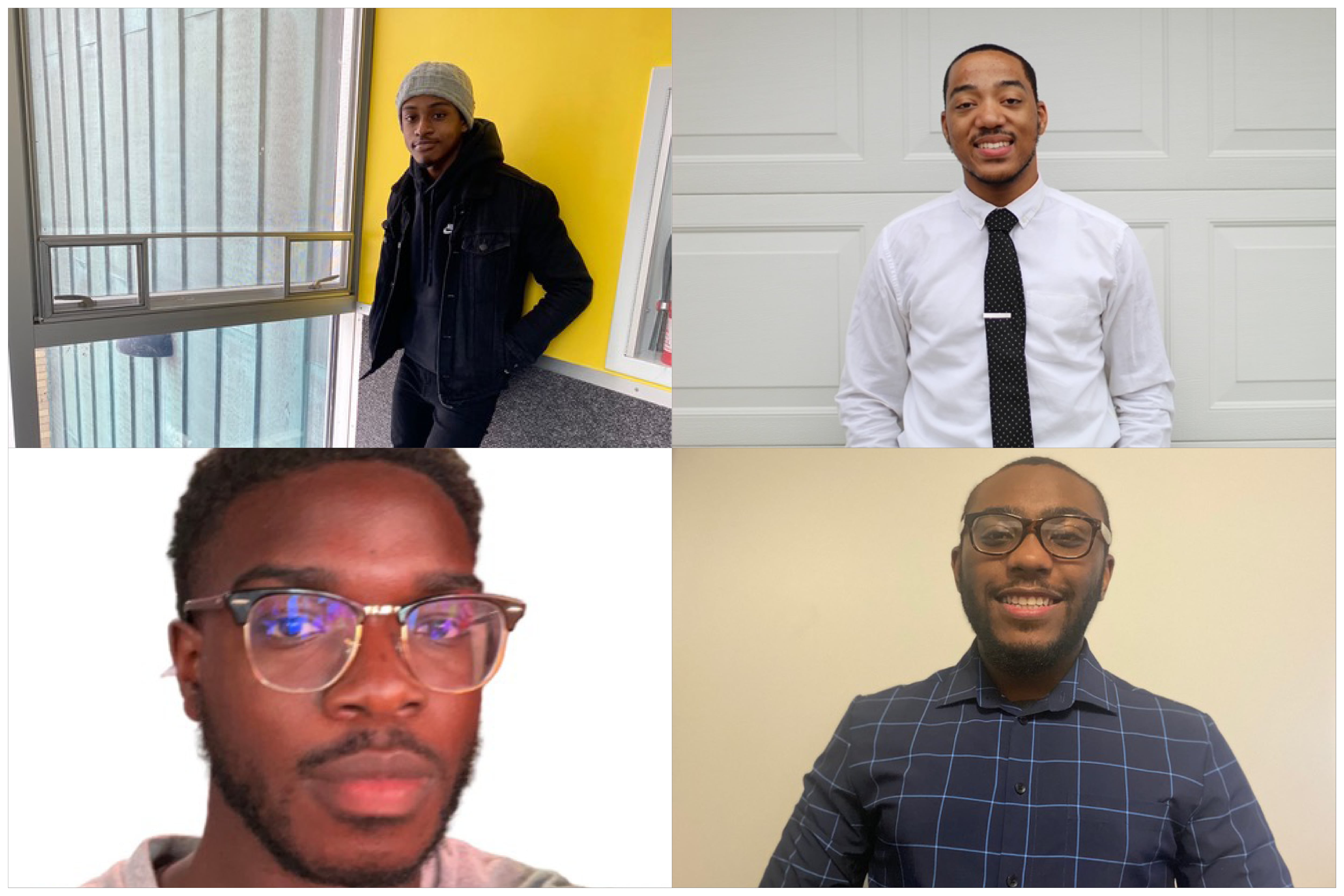 A collage of four young Black men who have been awarded a fellowship to eventually become Black teachers.