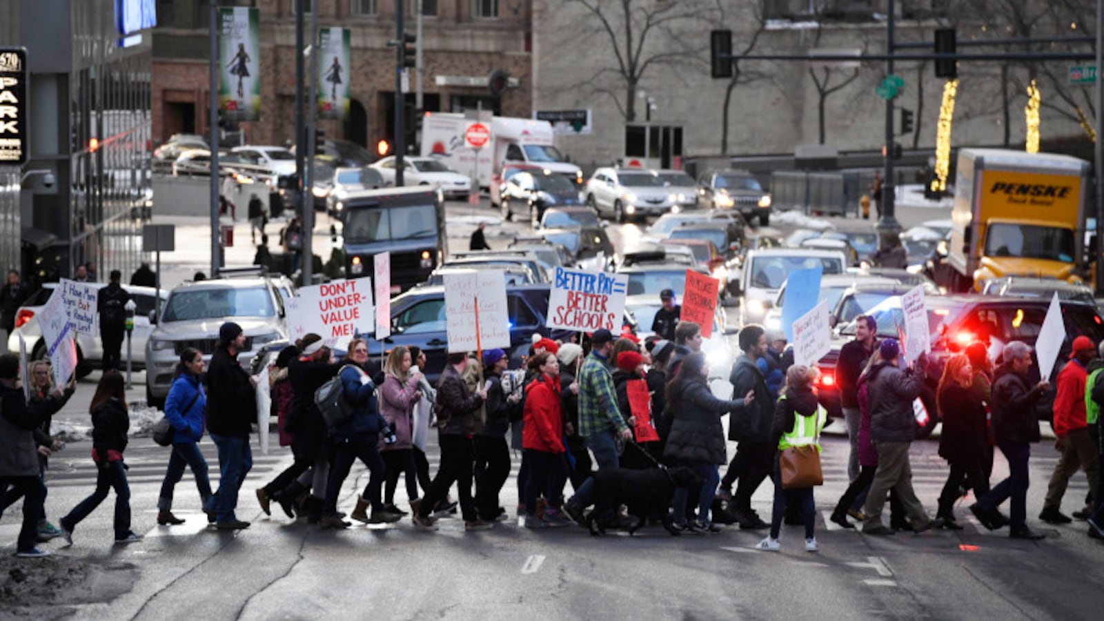 Denver Classroom Teachers Association teachers and supporters rally on January 30, 2019, demanding better wages and urging the state not to get involved in a possible strike.