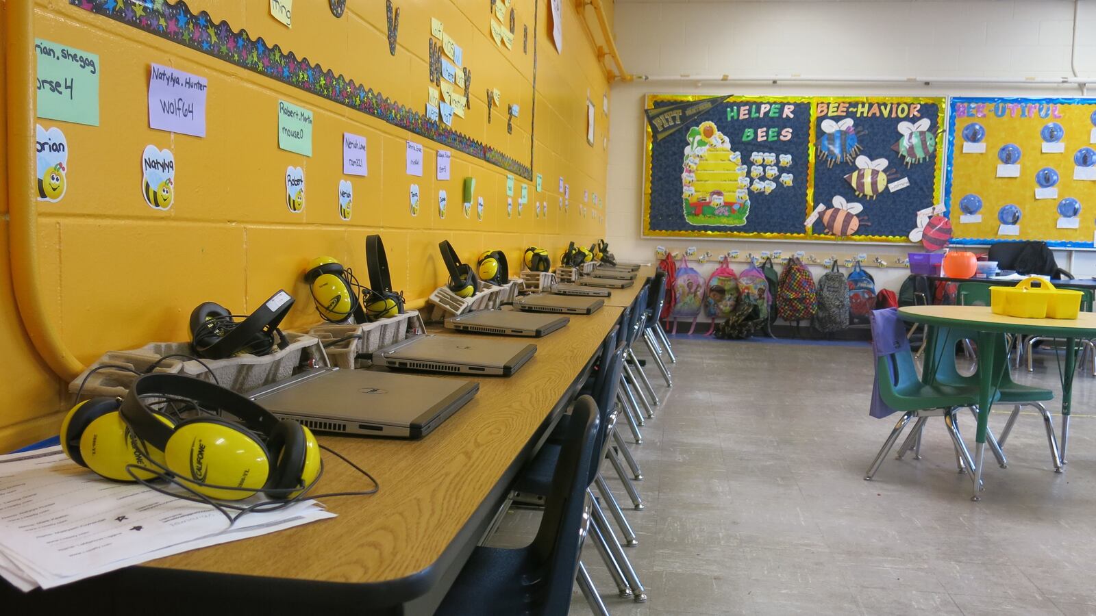 Computers line a classroom at Aspire Hanley Elementary in Memphis as schools prepared to make the switch to online assessments for state achievement tests.