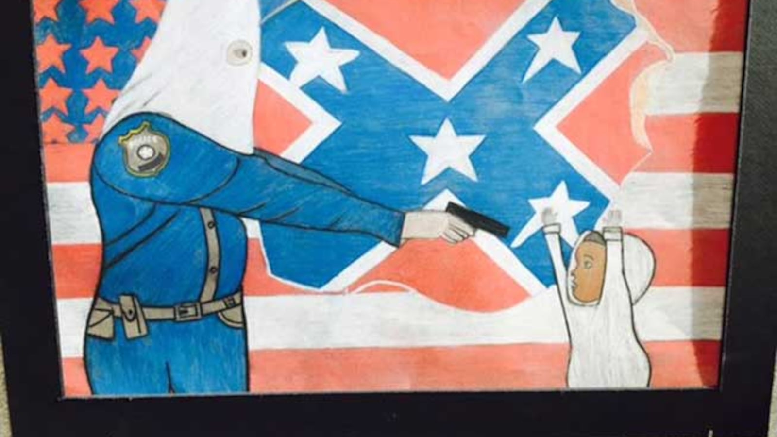 The student's controversial art piece has been taken down.