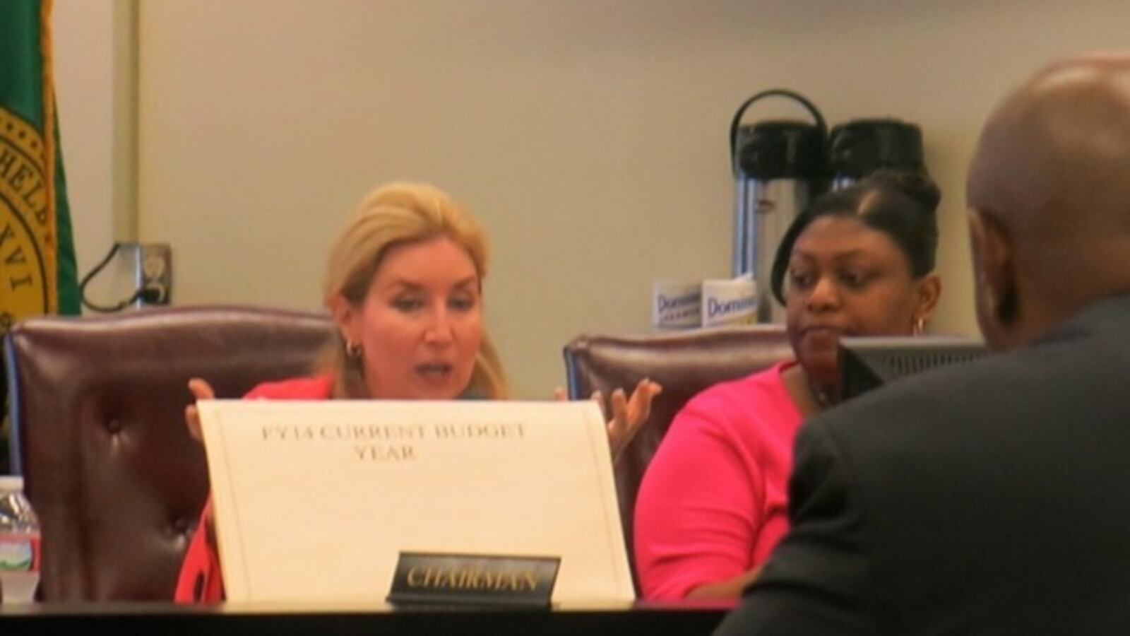 Shelby County Commissioner Heidi Schafer discusses SCS capital budget request with Supt. Dorsey Hopson II and his administrative team.