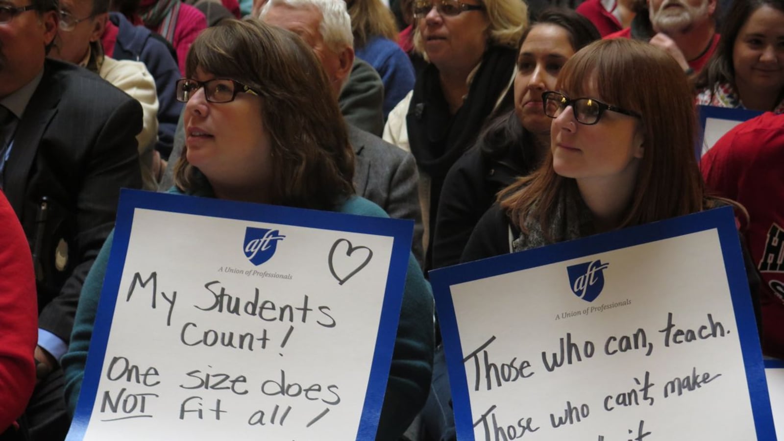 Union-affiliated teachers attended a rally for Superintendent Glenda Ritz last year. Teachers unions led the charge against Senate Bill 10.