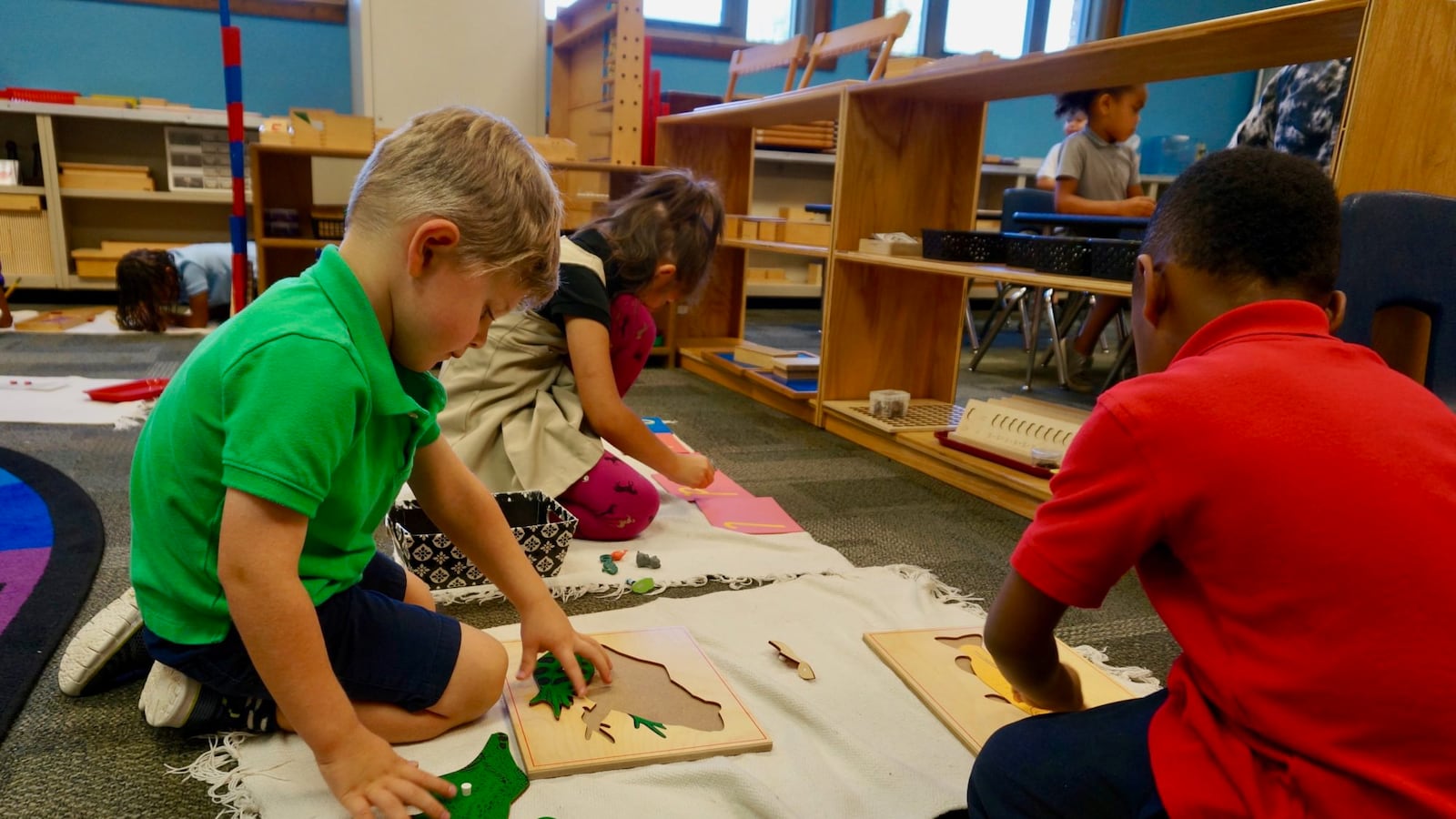 Preschool and kindergarten students at George Washington Carver School 87, a magnet Montessori school in Indianapolis Public Schools.