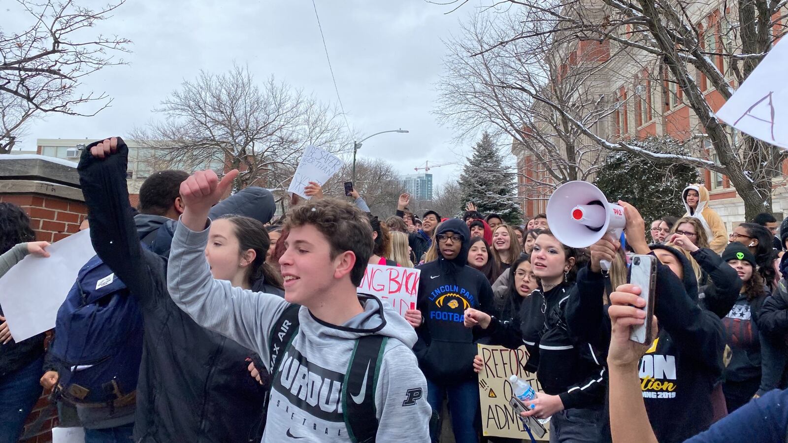 Students protest outside of Lincoln Park High School on Feb. 6, 2020.