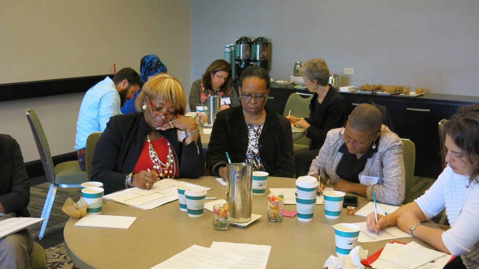 From left: Tennessee NAACP President Gloria Sweet-Love,  NAACP Treasurer Alicia Brooks, and Teacher Town Memphis advocacy director Tosha Downey participate in an organizational meeting in Nashville.