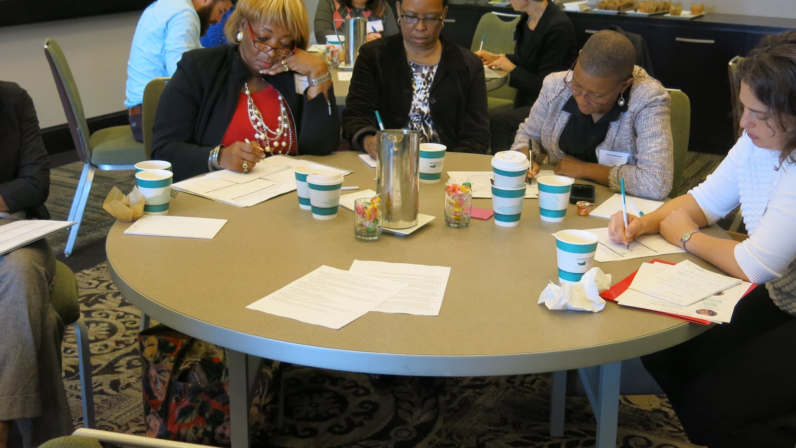 From left: Tennessee NAACP President Gloria Sweet-Love,  NAACP Treasurer Alicia Brooks, and Teacher Town Memphis advocacy director Tosha Downey participate in an organizational meeting in Nashville.