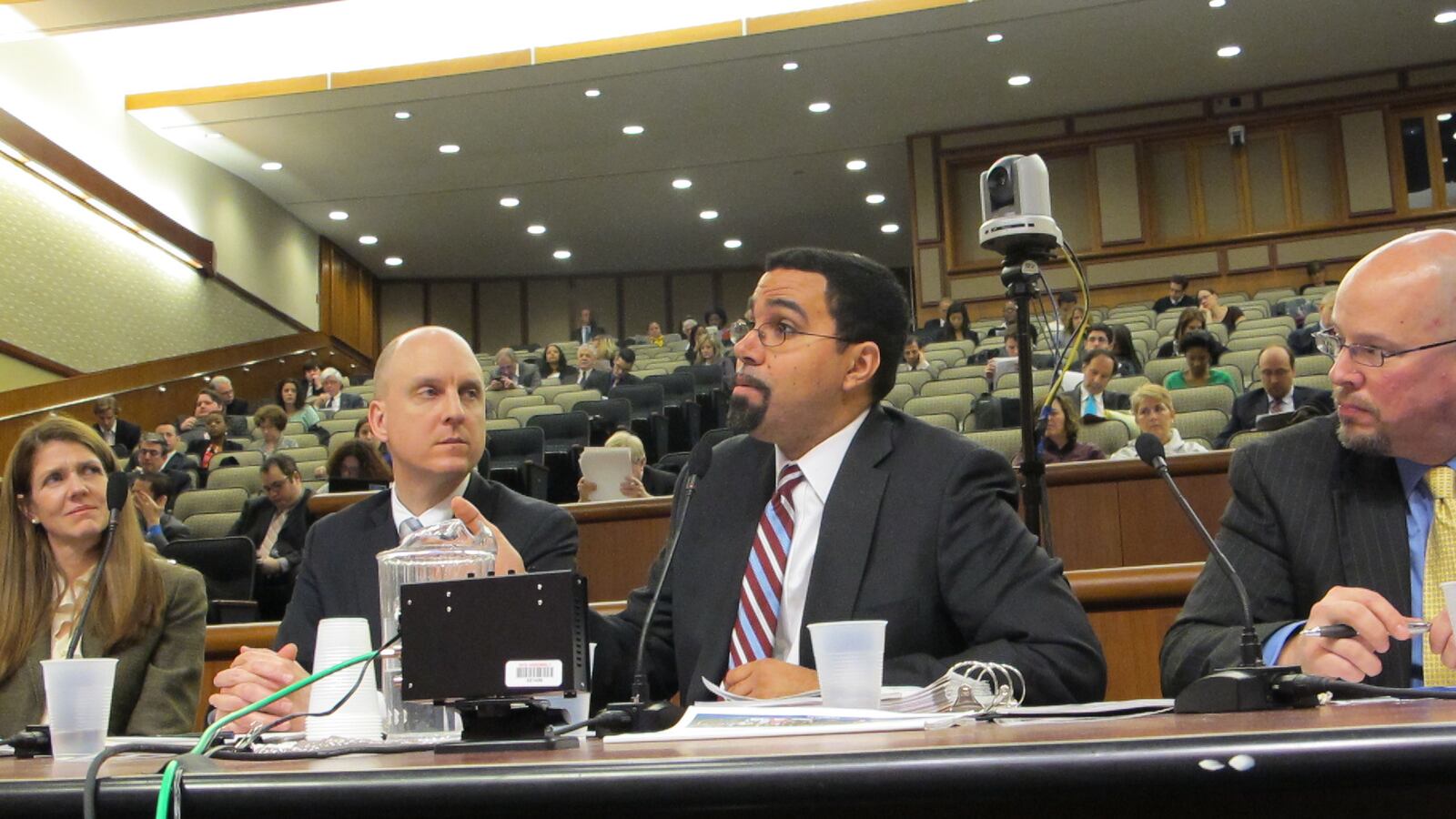 Commissioner John King testifies at a budget hearing on Tuesday.