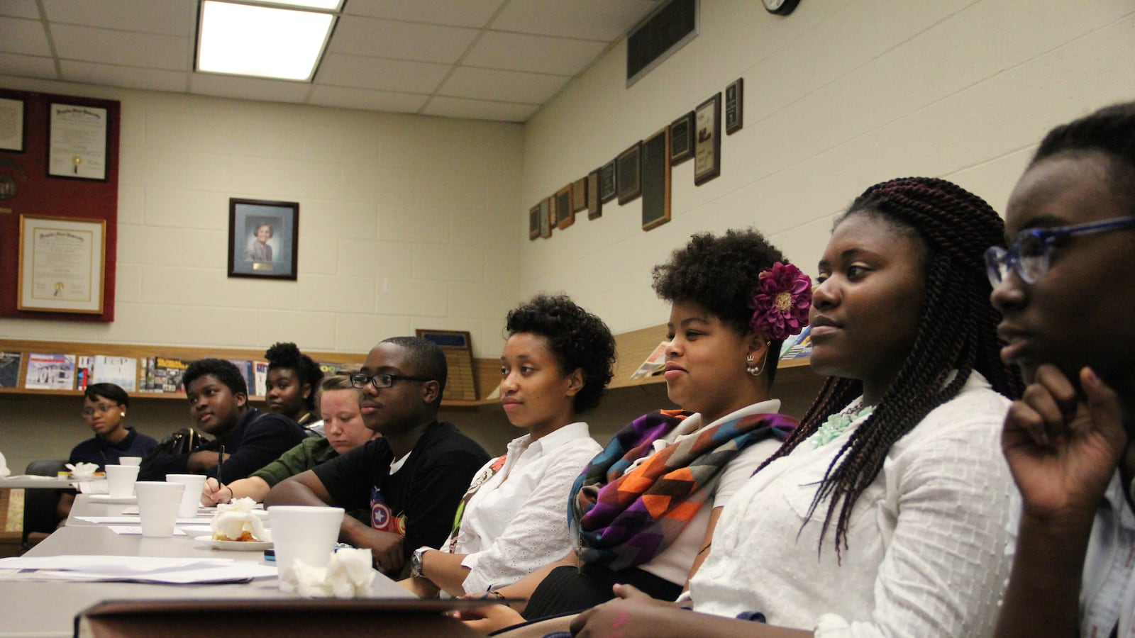 Student journalists with The Teen Appeal meet for their monthly editorial meeting on the campus of the University of Memphis.