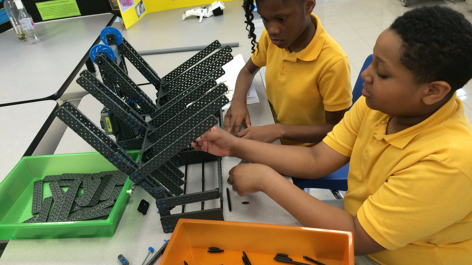 Whitehaven Elementary School students work on a robotics project. The Memphis school has moved off of the state's list of lowest-performing schools.