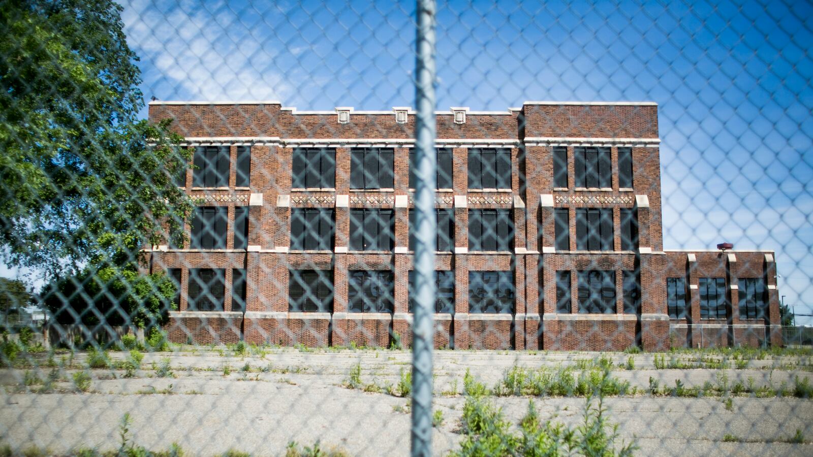 An exterior view of Southeastern High School in Detroit, MI. Photo by Anthony Lanzilote/Chalkbeat; Taken June, 2019