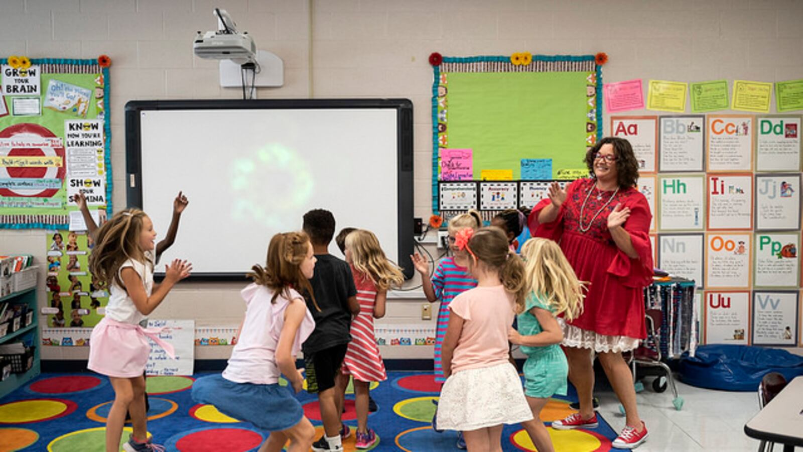 Melissa Miller leads her students in a learning game at Franklin Elementary School in Franklin Special School District in Williamson County. Miller is Tennessee's 2018-19 Teacher of the Year.