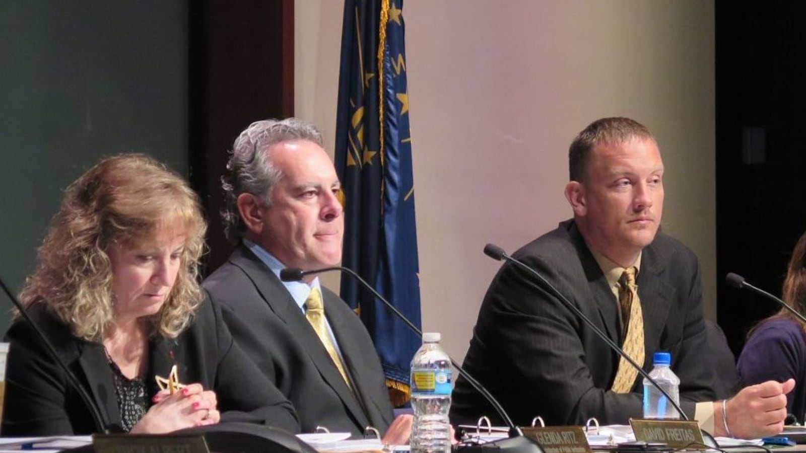 State Superintendent Glenda Ritz and board members David Freitas and B.J. Watts at a 2015 meeting.