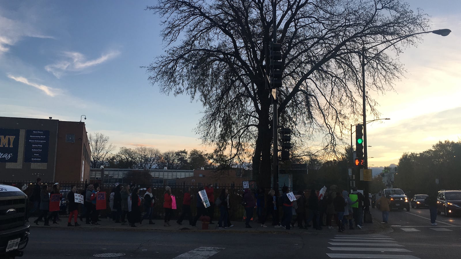 A handful of educators from Chicago International Charter School rallied on an early morning in November ahead of a strike authorization vote.