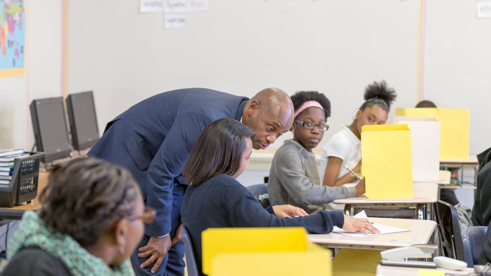 Superintendent Dorsey Hopson visits classrooms and students at Snowden School in Memphis. Hopson has proposed $50 million in cuts to staffing and programs for Shelby County Schools and describes the school system's financial situation as "dire."