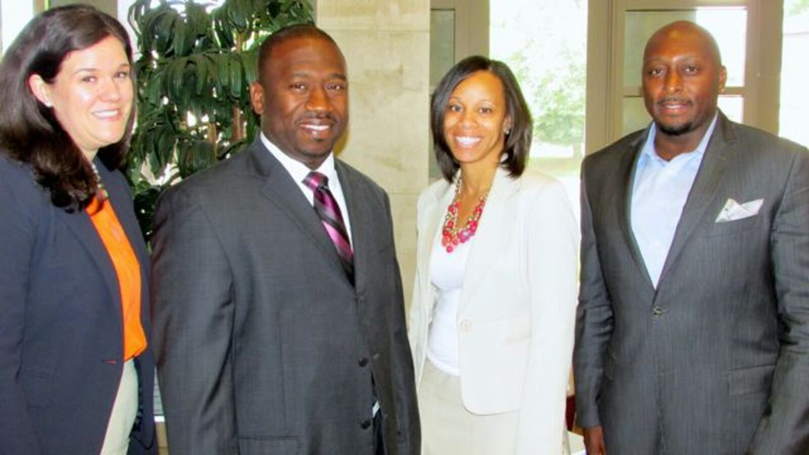 Heather Tsavaris, Marlon Llewellyn, Lauren Franklin and Earl Phalen (left to right) were the winners of The Mind Trust's $100,000 innovation school fellowships in 2014.