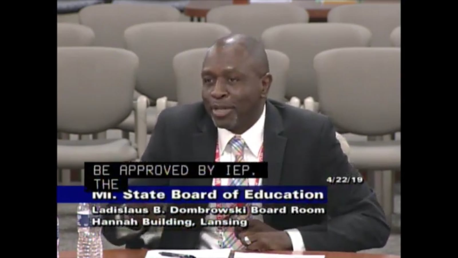 Eric Thomas is one of five candidates for State Superintendent of Michigan schools. In this screenshot from his Monday interview, he is discussing his past work as an education administrator in Georgia and Cincinnati.