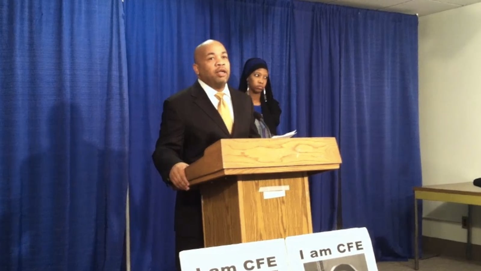 Assembly Speaker Carl Heastie, speaking at a press conference in 2012 held by  the Alliance for Quality Education.