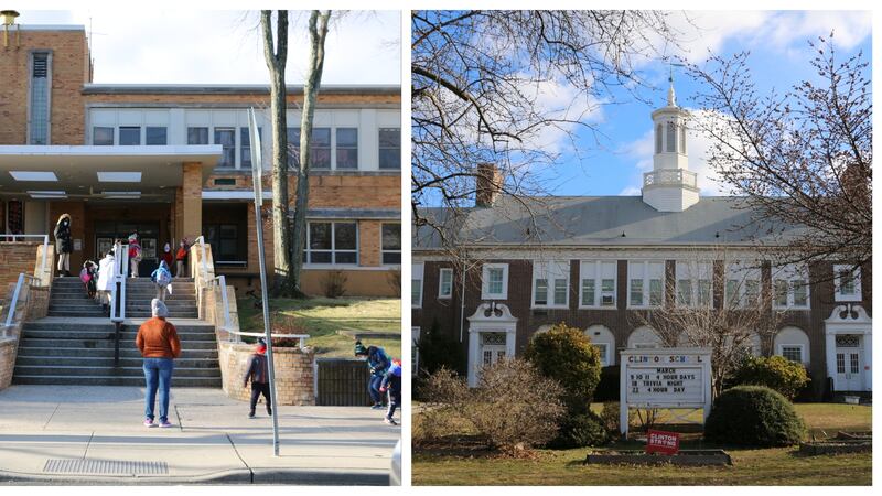 Side-by-side photos of Mount Vernon School in Newark and Clinton Elementary School in Maplewood