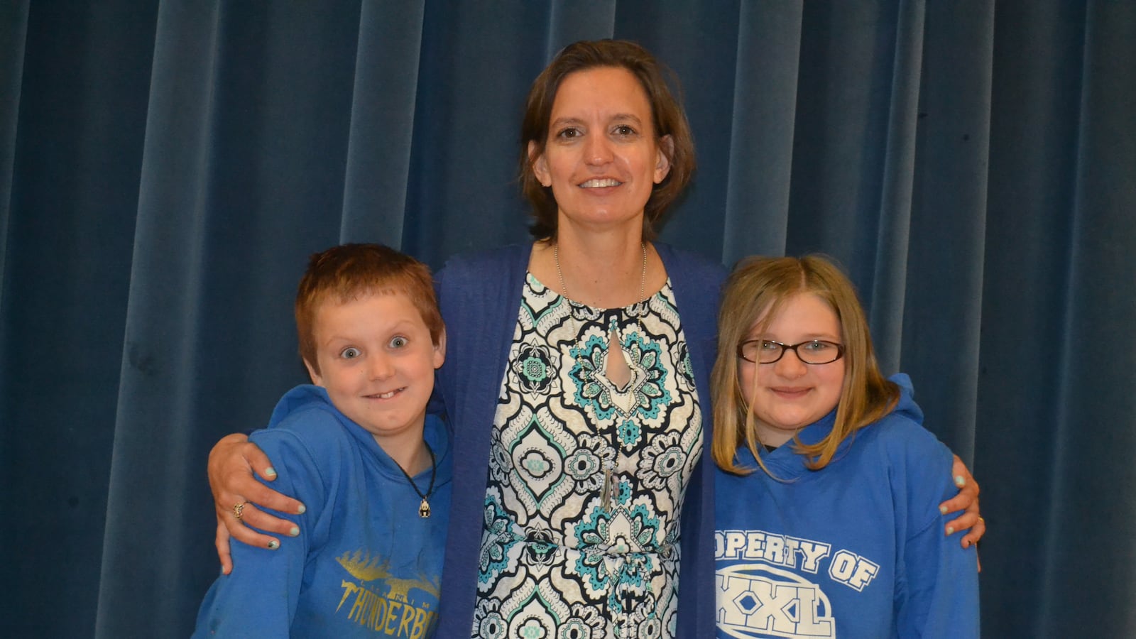 Lana Gardner, principal of Las Animas Elementary School, with two students.